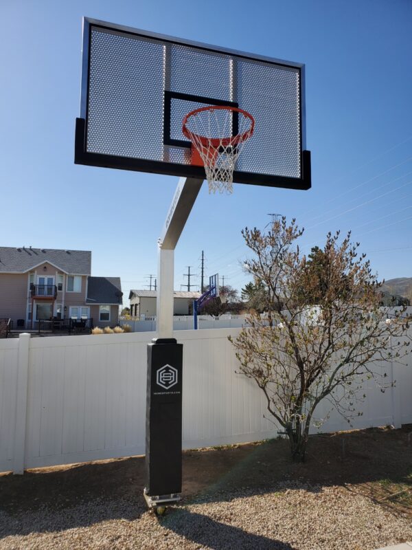 Premium Rust-Proof Adjustable Goal Aluminum Build with 72 Shatter Proof Perforated Aluminum Backboard and 4 Foot Over-Hang Arm Dominator Outdoor Inground Basketball Hoop 