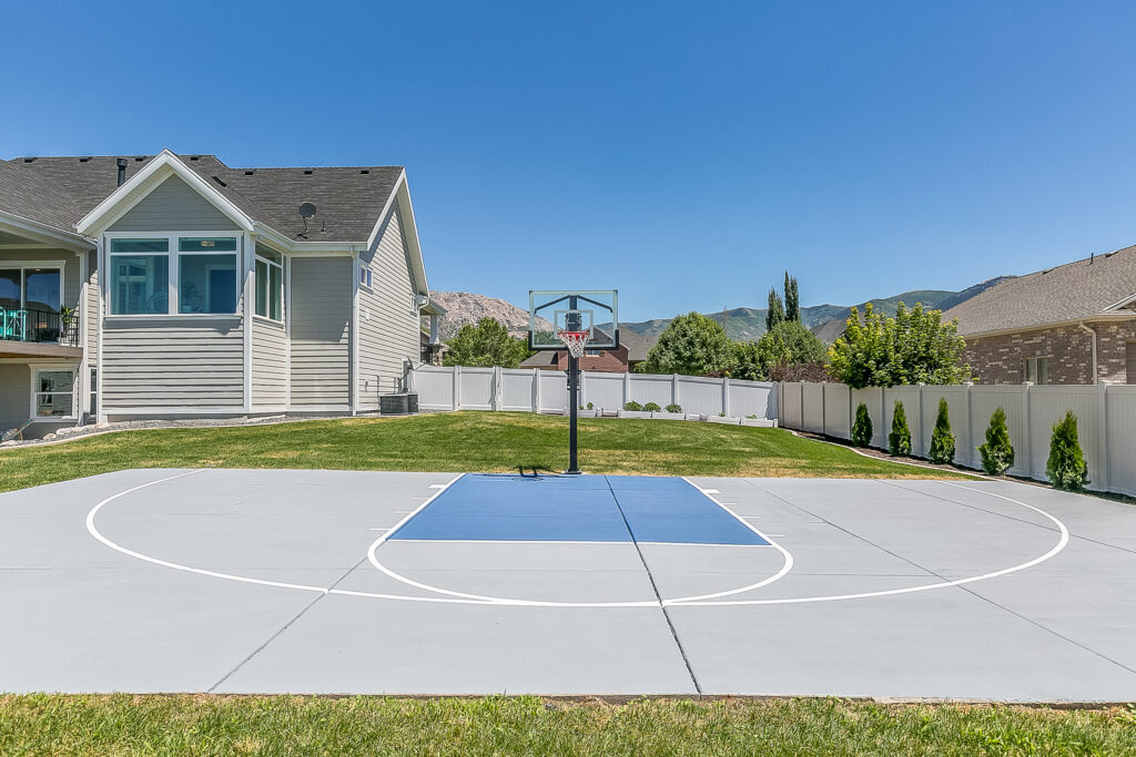 Basketball court built in a backyard